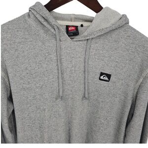 Quiksilver Waffle Knit Hoodie Mens Large Grey LS Thermal Pullover Streetwear